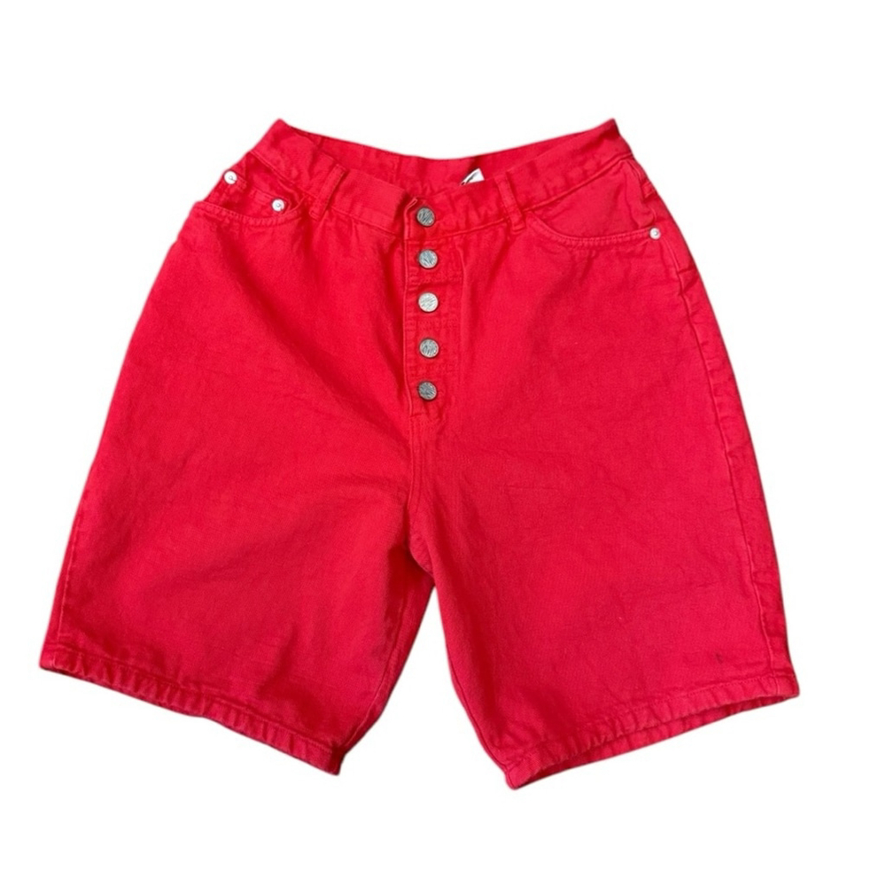 Vintage Women's Gitano Size 13/14 Red Button-Up High-Waist Shorts 1980’s
